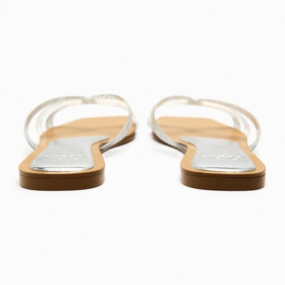 ZARA FLAT VINYL SLIDER SANDALS WITH RHINESTONES CLEAR SIZE 6 | 3656/110 - Picture 2 of 4